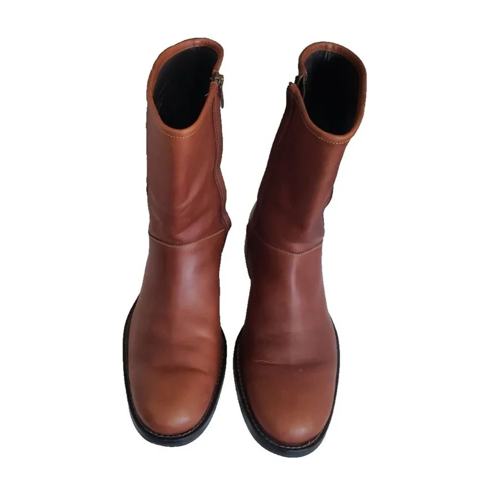 Cole Haan Maurice C06704 Mens 11.5 Brown Leather Side Zip Moto Biker Boots Chunk